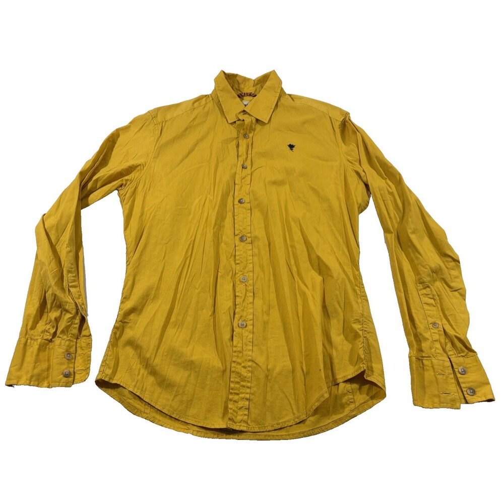 Kenzo Mens Yellow Shirt Long Sleeve Cotton Collared Flower Casual Designer Sz S